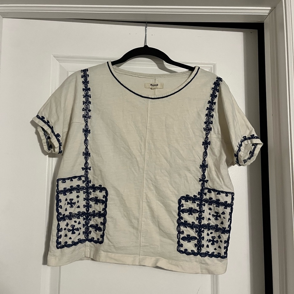 MADEWELL Blue and White Cropped Tee